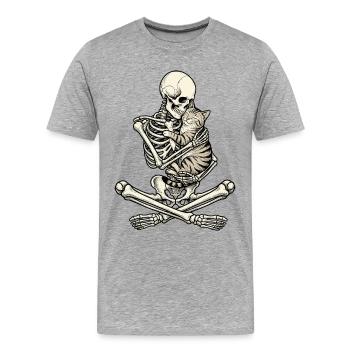 Squelette, Chat, Halloween - T-shirt bio Premium Homme - gris chiné - Devant - Damien (186cm)