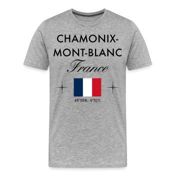 Chamonix Mont Blanc Frankreich Koordinaten Reise - Männer Premium Bio T-Shirt - Grau meliert - Vorne - Damien (186cm)