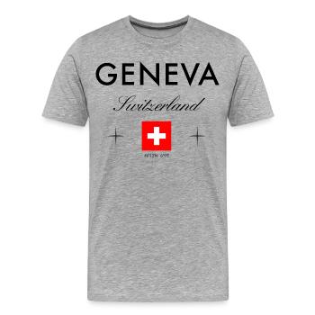 Genève Suisse Coordonnées Souvenir de voyage - T-shirt bio Premium Homme - gris chiné - Devant - Damien (186cm)