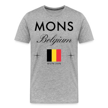 Mons Belgium Coordine le souvenir de voyage - T-shirt bio Premium Homme - gris chiné - Devant - Damien (186cm)