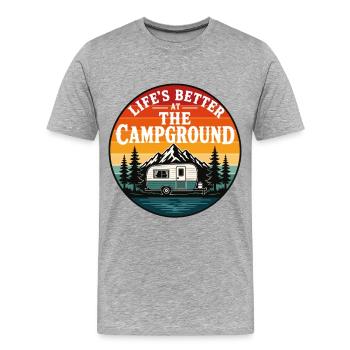 La vie est meilleure au camping Camping rétro - T-shirt bio Premium Homme - gris chiné - Devant - Damien (186cm)