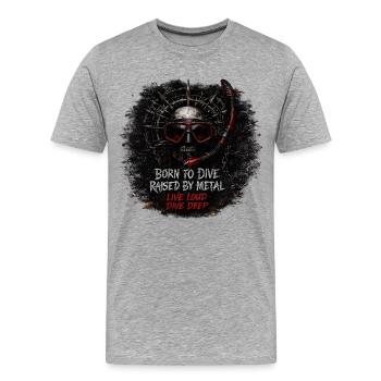 Né pour plonger, élevé par le métal – Skull Diver Metal - T-shirt bio Premium Homme - gris chiné - Devant - Damien (186cm)