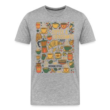 Petit-déjeuner, café, croissants, repas drôles de brunch - T-shirt bio Premium Homme - gris chiné - Devant - Damien (186cm)