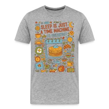 Le petit-déjeuner et le sommeil n’est qu’une machine à remonter le temps - T-shirt bio Premium Homme - gris chiné - Devant - Damien (186cm)