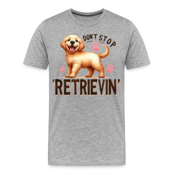 Golden Retriever ne s’arrête pas de récupérer des produits dérivés de design - T-shirt bio Premium Homme - gris chiné - Devant - Damien (186cm)