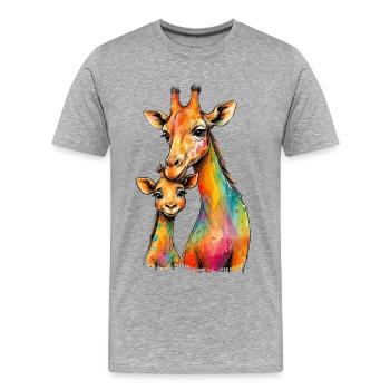 Maman girafe avec sa descendance - T-shirt bio Premium Homme - gris chiné - Devant - Damien (186cm)
