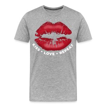 Embrasse, amour, répétez ! Lèvres embrassables avec du rouge à lèvres - T-shirt bio Premium Homme - gris chiné - Devant - Damien (186cm)