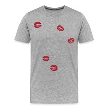 Des lèvres partout embrassant des lèvres avec des imprimés de rouge à lèvres - T-shirt bio Premium Homme - gris chiné - Devant - Damien (186cm)