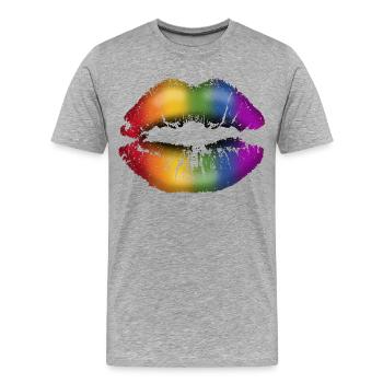 Lèvres embrassables avec du rouge à lèvres LGBTQ Rainbow - T-shirt bio Premium Homme - gris chiné - Devant - Damien (186cm)