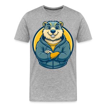 Marmot Kawaii Maskottchen Cartoon Clipart Logo - Männer Premium Bio T-Shirt - Grau meliert - Vorne - Damien (186cm)