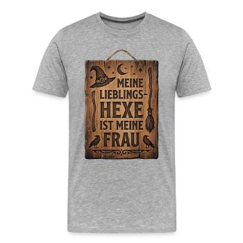 Lieblingshexe Holzschild Hexe Frau - Männer Premium Bio T-Shirt - Grau meliert - Vorne - Damien (186cm)