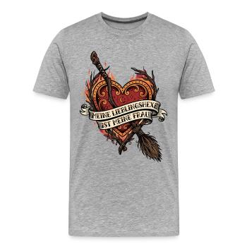 Lieblingshexe Herz Hexenbesen Frau - Männer Premium Bio T-Shirt - Grau meliert - Vorne - Damien (186cm)