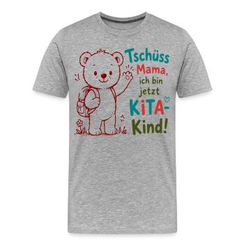 Tschüss Mama Kita-Bär Motiv - Männer Premium Bio T-Shirt - Grau meliert - Vorne - Damien (186cm)