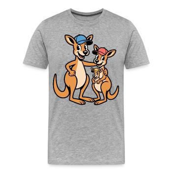 Kängarufamilie im Cap-Style - Männer Premium Bio T-Shirt - Grau meliert - Vorne - Damien (186cm)