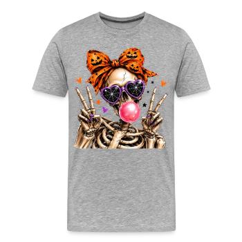 Squelette d'Halloween avec un nœud orange - T-shirt bio Premium Homme - gris chiné - Devant - Damien (186cm)