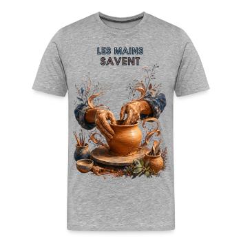 Mains du potier Argile en Fusion - T-shirt bio Premium Homme - gris chiné - Devant - Damien (186cm)