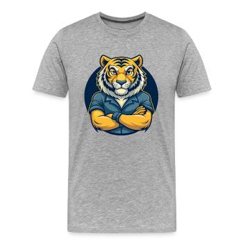 Tiger Kawaii Maskottchen Cartoon-Charakter-Clipart-Logo - Männer Premium Bio T-Shirt - Grau meliert - Vorne - Damien (186cm)