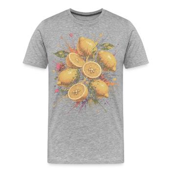Lemon Yellow Citrus Multicolor Splash Art - Men's Premium Organic T-Shirt - heather grey - Front - Damien (186cm)