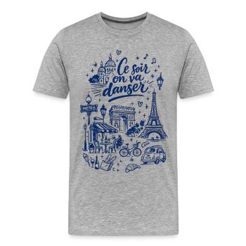Ce soir on va danser Paris - Männer Premium Bio T-Shirt - Grau meliert - Vorne - Damien (186cm)