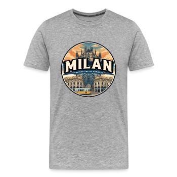 Retro Milan Duomo Straßenbahn-Reiseabzeichen - Männer Premium Bio T-Shirt - Grau meliert - Vorne - Damien (186cm)
