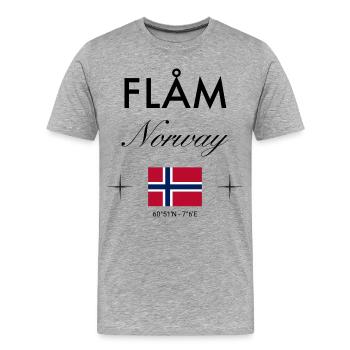Flåm, Norvège, coordonnées, voyage, souvenir - T-shirt bio Premium Homme - gris chiné - Devant - Damien (186cm)