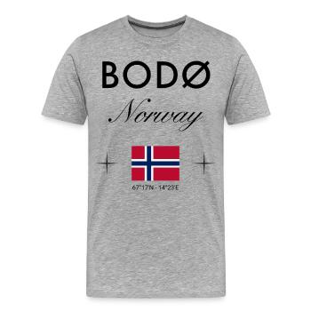 Bodø Norwegen Koordinaten Reise Souvenir - Männer Premium Bio T-Shirt - Grau meliert - Vorne - Damien (186cm)