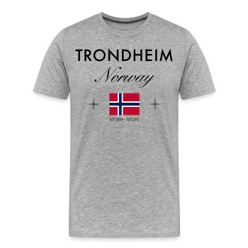 Trondheim Norwegen Koordinaten Reise Souvenir - Männer Premium Bio T-Shirt - Grau meliert - Vorne - Damien (186cm)