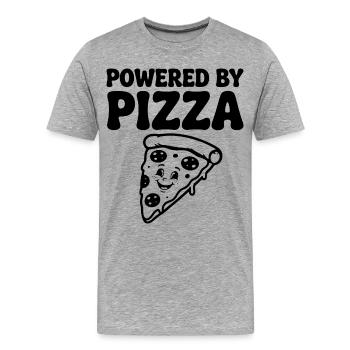 Powered by Pizza Lustiger Pizza Spruch - Männer Premium Bio T-Shirt - Grau meliert - Vorne - Damien (186cm)