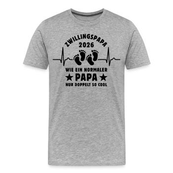 Zwillingspapa 2026 - Cooler Papa - Vatertag - Männer Premium Bio T-Shirt - Grau meliert - Vorne - Damien (186cm)