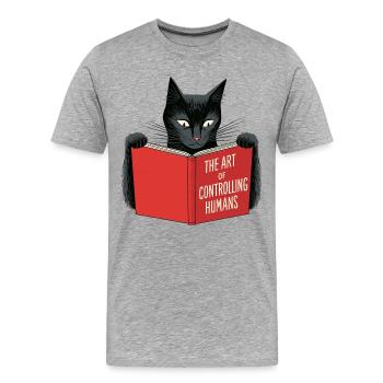 Schwarze Katze liest rotes Buch - Männer Premium Bio T-Shirt - Grau meliert - Vorne - Damien (186cm)