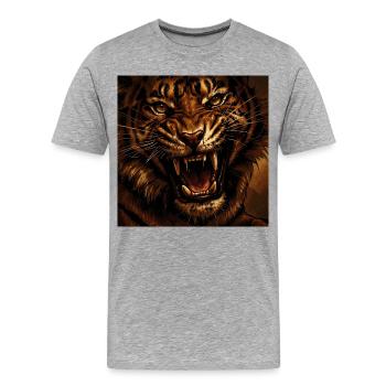 Tigersturm Brüllender Feuerblick - Männer Premium Bio T-Shirt - Grau meliert - Vorne - Damien (186cm)