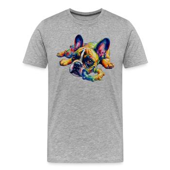 Frenchie: Ich will einfach spielen - Männer Premium Bio T-Shirt - Grau meliert - Vorne - Damien (186cm)