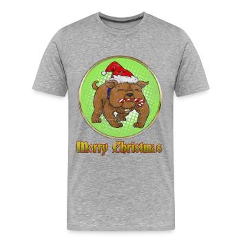 Merry Christmas Bulldog Christmas present - Men's Premium Organic T-Shirt - heather grey - Front - Damien (186cm)