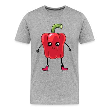 Poivre Légume Rouge Kawaii - T-shirt bio Premium Homme - gris chiné - Devant - Damien (186cm)