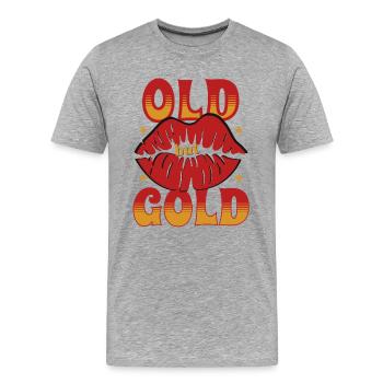 Vieux mais doré avec des lèvres rouges à bouche de baiser - T-shirt bio Premium Homme - gris chiné - Devant - Damien (186cm)