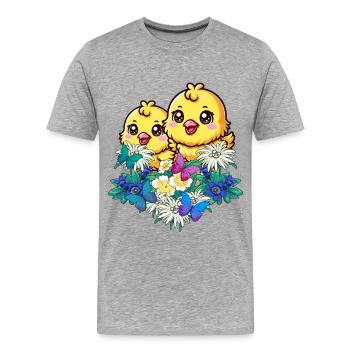 Début du printemps Tyrolien poussins Pâques Enfants Enfant - T-shirt bio Premium Homme - gris chiné - Devant - Damien (186cm)