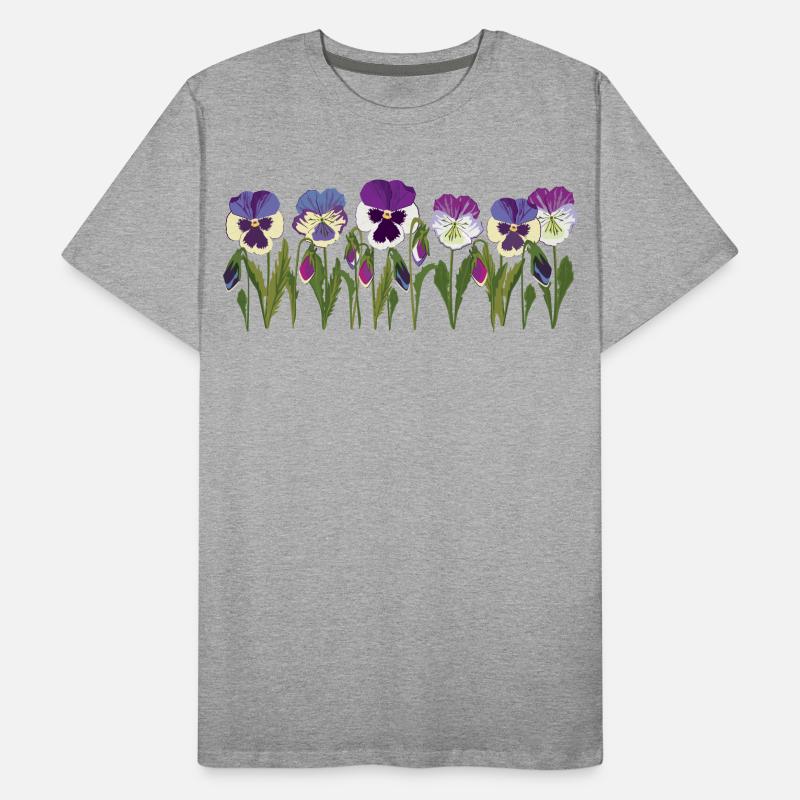 Rangée de fleurs de pensée en violet T-shirt bio Premium Homme