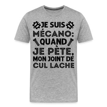 Mécanicien mon joint de cul lache humour mécano - T-shirt bio Premium Homme - gris chiné - Devant - Damien (186cm)