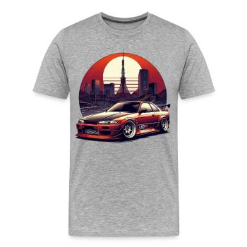 JDM - ligne d’horizon rouge - T-shirt bio Premium Homme - gris chiné - Devant - Damien (186cm)