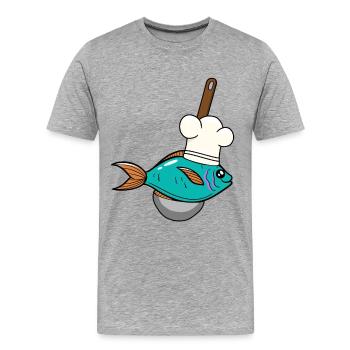 Poisson Poisson Chef Chapeau De Soupe Louche - T-shirt bio Premium Homme - gris chiné - Devant - Damien (186cm)