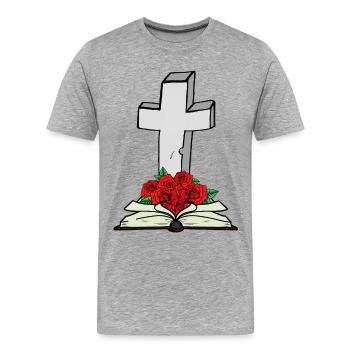 Cross Bible Book Jesus God Resurrection Death - Men's Premium Organic T-Shirt - heather grey - Front - Damien (186cm)