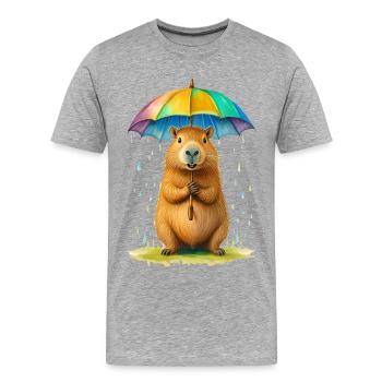 Capybara mit Regenschirm - Männer Premium Bio T-Shirt - Grau meliert - Vorne - Damien (186cm)