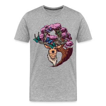 Orignal cerf fantaisie papillons tête de cerf - T-shirt bio Premium Homme - gris chiné - Devant - Damien (186cm)