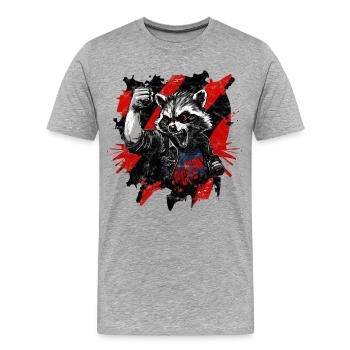 Angry Raccoon, Anarchy, Revolution, Fist - Men's Premium Organic T-Shirt - heather grey - Front - Damien (186cm)