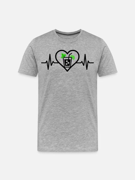 Mojito Herz Aperitif Cocktail - Männer Premium Bio T-Shirt - Grau meliert