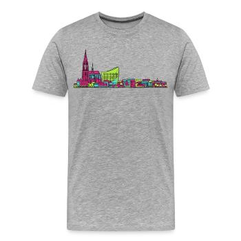 Straßburger Skyline Kathedrale Linienkunst - Männer Premium Bio T-Shirt - Grau meliert - Vorne - Damien (186cm)