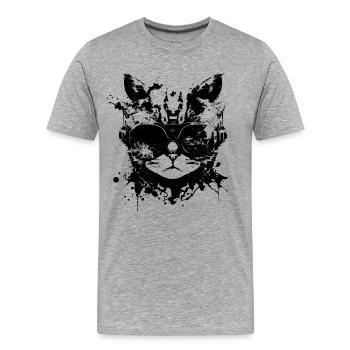 Chat Cyberpunk, Tête de chat, Robot, Cyborg - T-shirt bio Premium Homme - gris chiné - Devant - Damien (186cm)
