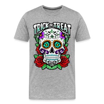 Trick Or Treat - Skull - Halloween - T-shirt bio Premium Homme - gris chiné - Devant - Damien (186cm)