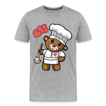 Teddybär Kochkunst kochen Koch Küche Gourmet - Männer Premium Bio T-Shirt - Grau meliert - Vorne - Damien (186cm)