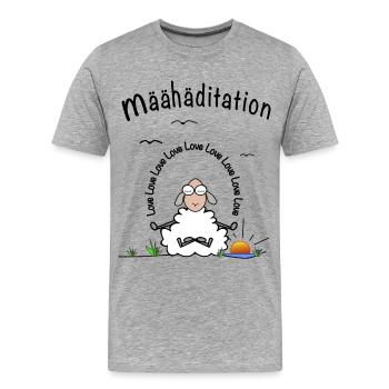Meditation lustig in Schaf-Sprache geschrieben - Männer Premium Bio T-Shirt - Grau meliert - Vorne - Damien (186cm)